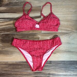 Cupshe Red and Silver Metallic Medium Bikini with adjustable straps Worn Once